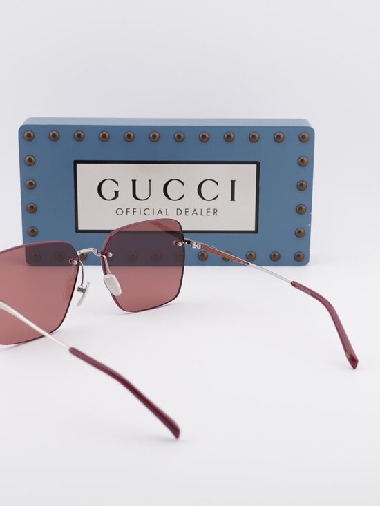 Gucci GG1955SA 003 Square Sunglasses - Shiny Silver\\Burgundy main image 8
